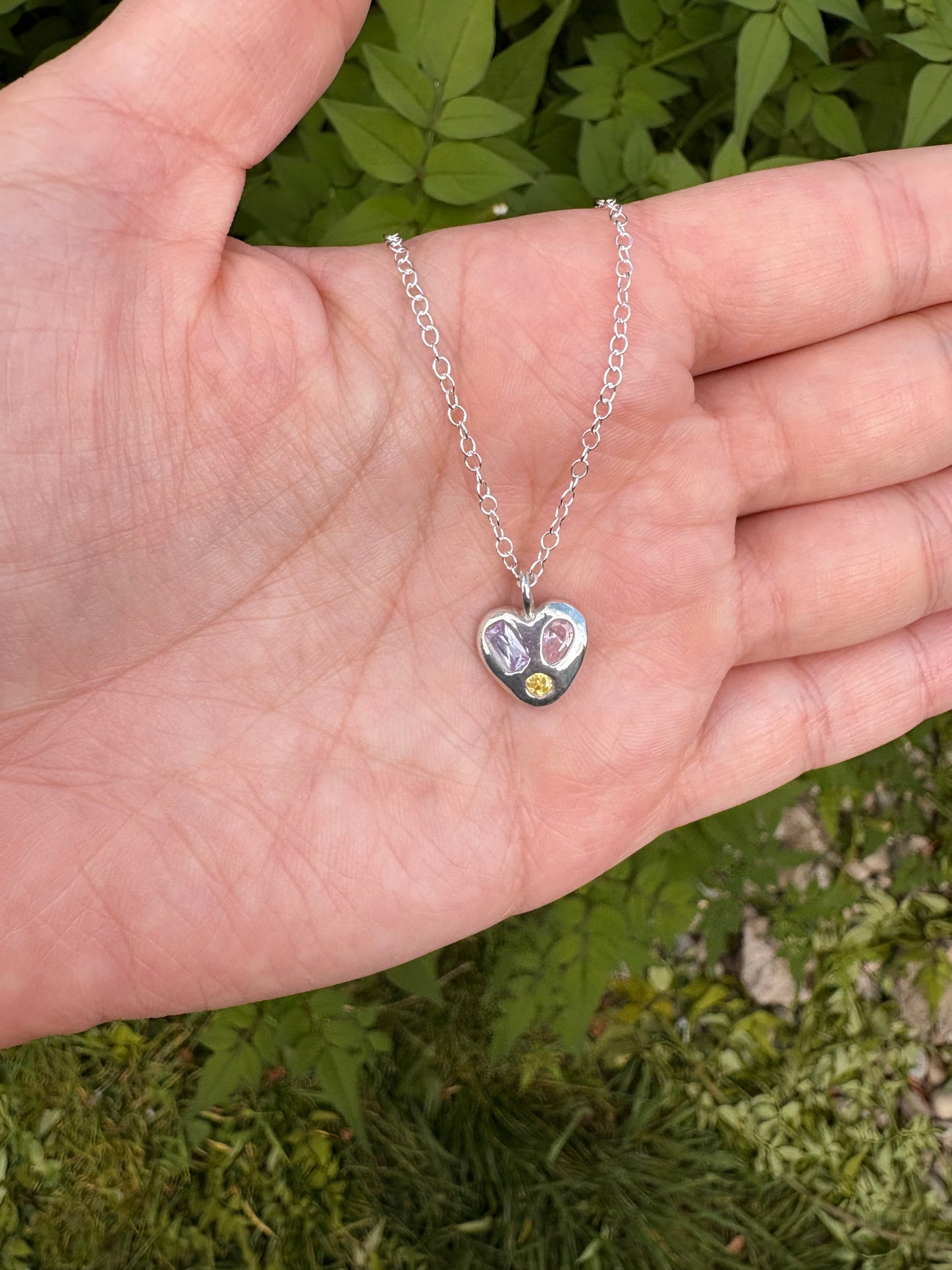 Pebble Heart pendant (pink yellow lavender)