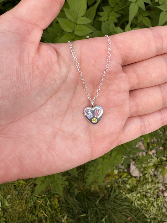 Pebble Heart pendant (pink yellow lavender)