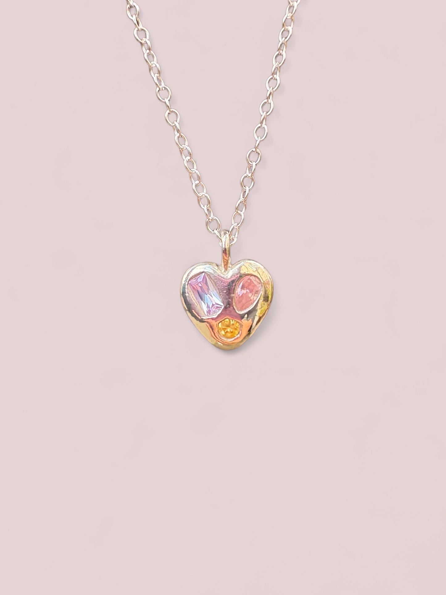 Pebble Heart pendant (pink yellow lavender)