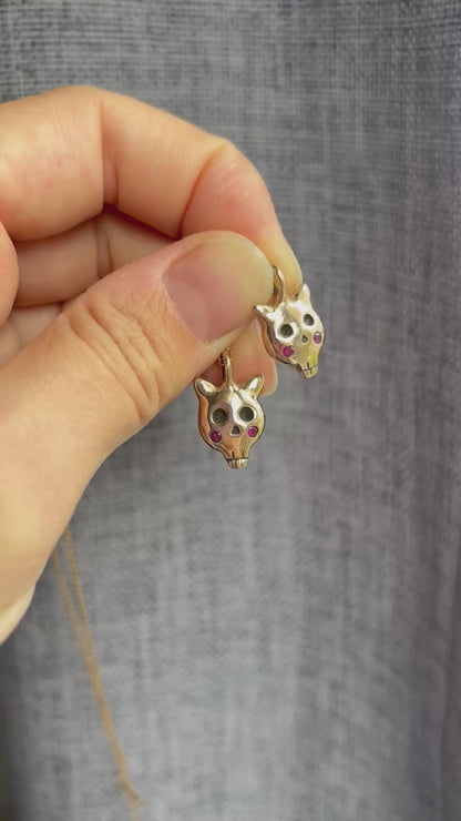 Kitty Skull Charm - Halloween special (ruby bronze)
