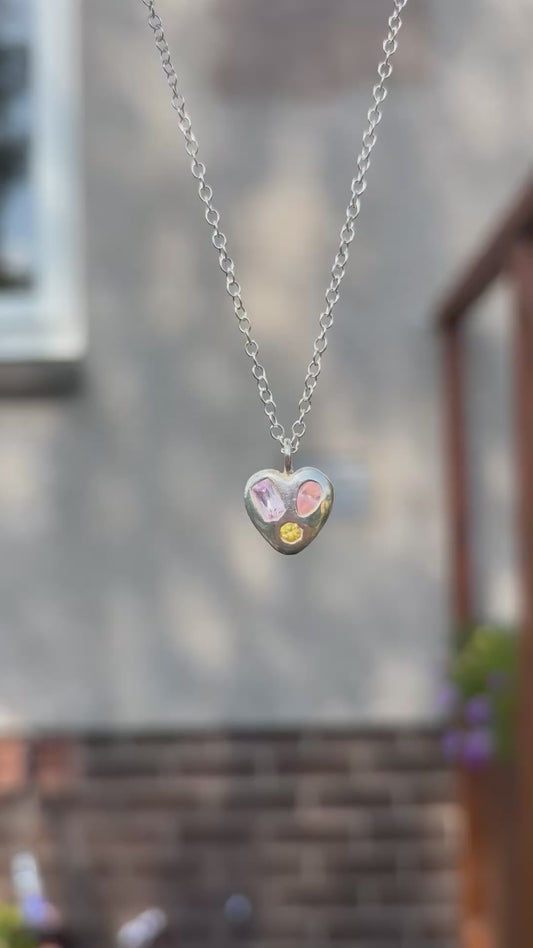 Pebble Heart pendant (pink yellow lavender)