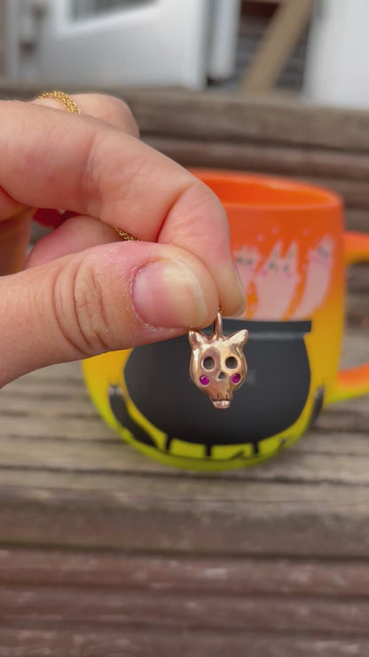 Kitty Skull Charm - Halloween special (ruby bronze)